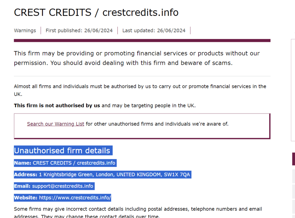 CREST CREDITS fca